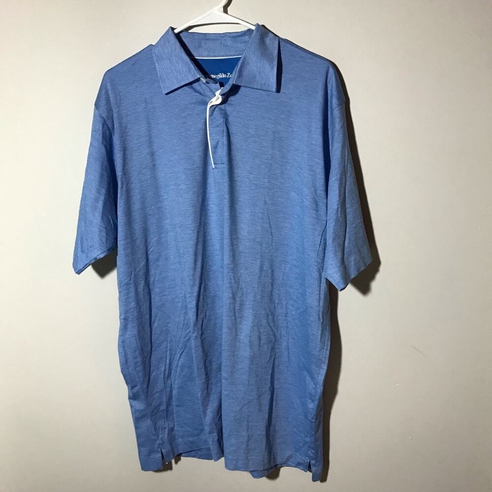 Ermengildo Zegna XL cotton blend mens blue polo shirt 1/4 button preppy designer